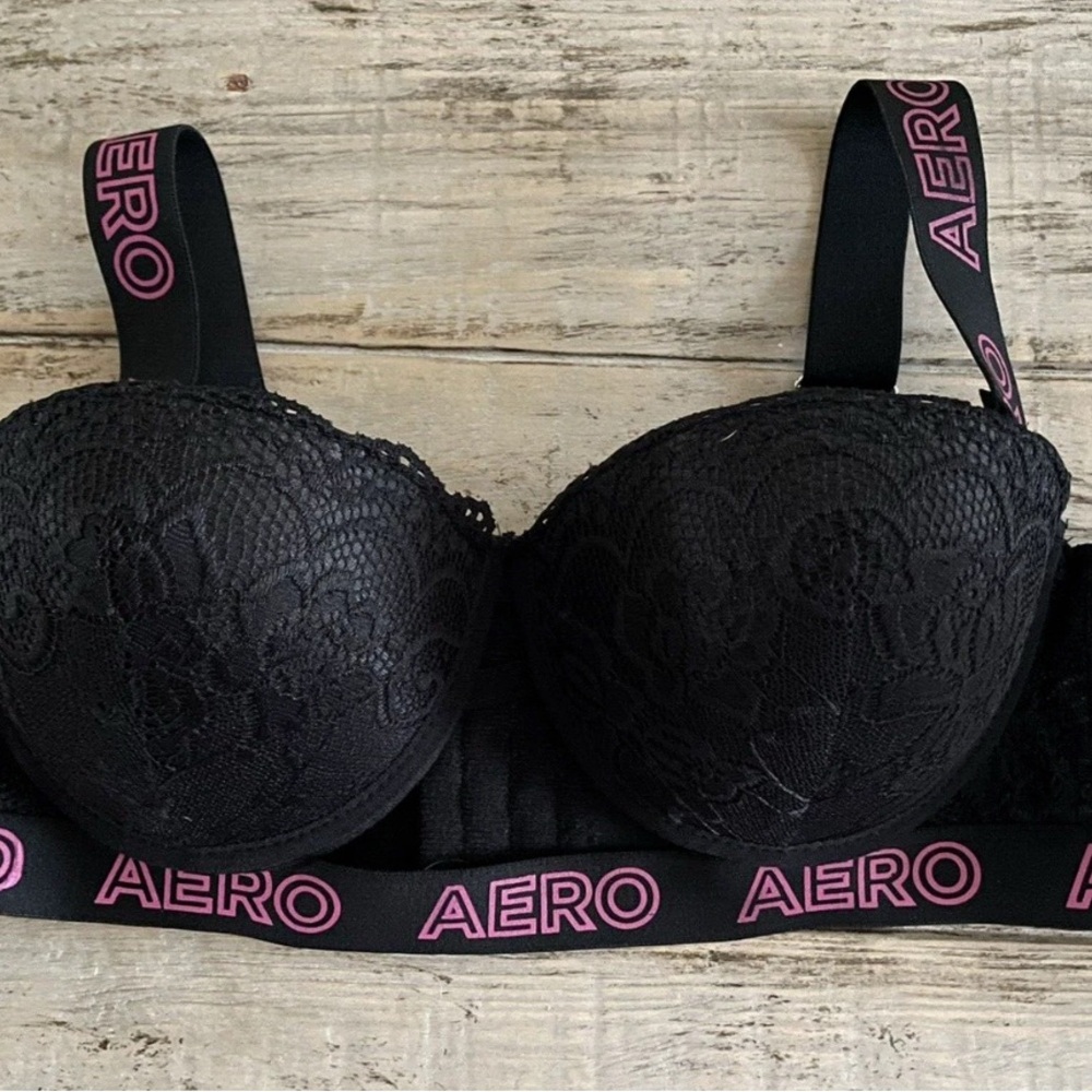 ***AEROPOSTOLE*** BLACK LACE With Logo  Lift Push up Bra SIZE 36 B
